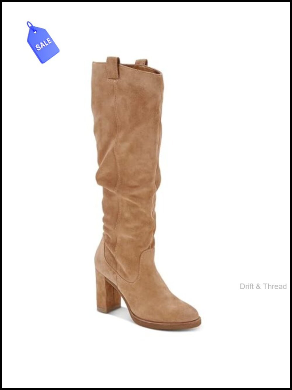 Faux Suede Knee High Boots Chunky Block Heel Wide Calf